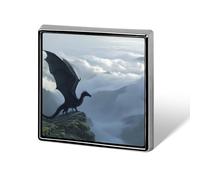 Dragon Monarch Badge Pin Brooch Square Shape Button Aluminum Decor for Backpacks Hats 0.7 Inch