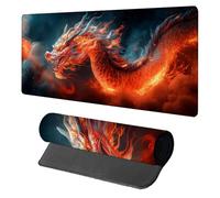 Dragon Mouse Pad, Mouse Mat 800x300x3mm, Stitched Edge Design XXL Desk Mat Large, Desk Accessories Gaming Mousemat, Office Accessories Keyboard Pad, for Gaming PC Office Large Mousepad, Red N-4843