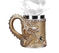 Dragon Mug - Embossed Chinese Metal Drinking Container, Funny Coffee Tea Cup, Table Decoration | Ideal for Hot and Cold Drinks Like Tea, Milk, Water, Home, La of