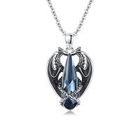 Dragon Necklace 925 Sterling Silver Winged Dragon Pendant with Blue Crystal Necklace Gothic Animal Double Dragon Jewellery Gifts for Men Women
