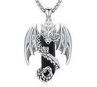 Dragon Necklace for Men Women Healing Crystal Stones, Black Obsidian Malachite Turquoise Obsidian Amethyst Malachite White Crystal Jewelry Gift, Stainless Steel, No Gemstone