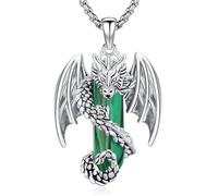 Dragon Necklace for Men Women Healing Crystal Stones, Black Obsidian Malachite Turquoise Obsidian Amethyst Malachite White Crystal Jewelry Gift, Stainless Steel, No Gemstone