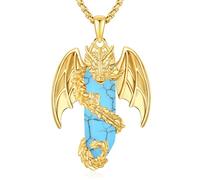 Dragon Necklace for Men Women Healing Crystal Stones, Black Obsidian Malachite Turquoise Obsidian Amethyst Malachite White Crystal Jewelry Gift, Stainless Steel, No Gemstone