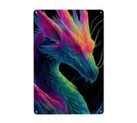 Dragon Neon Gradients Surreal Metal Signs Tin Wall Art Decor For Bathroom Toilet Washroom Farmhouse Restroom Yard 20x30 Cm