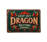 Dragon Nesting Grounds Sign Pattern Tin Sign Vintage Metal Poster, Home Bar Garage Man Cave Cafe Indoor & Outdoor Wall Decoration 8x12Inches
