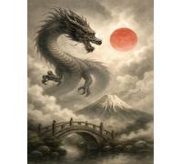 Dragon of the Rising Sun: Japanese Myth Inspired Grid Notebook for Writing, Sketching, Planning