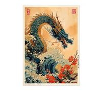 Dragon Of The West Anime Woodblock Poster Print, Cartoon Manga Edo Aesthetic Wall Art, Japanese Exhibition Wall Art Bedroom Home Decor, A4 (Print Only) - 29.7x21cm