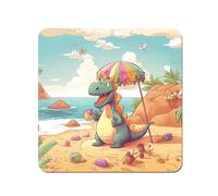 Dragon On A Beach Holiday Coasters - Set of 4 Warren Reed - Designer Yellow One Size