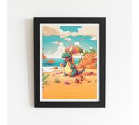 Dragon On A Beach Holiday Framed Art Print Warren Reed - Designer Black W12 inch x H16 inch