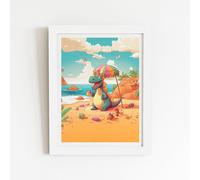 Dragon On A Beach Holiday Framed Art Print Warren Reed - Designer White W20 inch x H30 inch