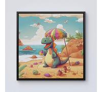 Dragon On A Beach Holiday Framed Canvas Warren Reed - Designer Black w40_inch_x_h40_inch