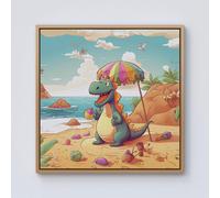 Dragon On A Beach Holiday Framed Canvas Warren Reed - Designer Light Brown W30 inch x H30 inch