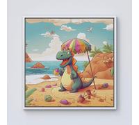 Dragon On A Beach Holiday Framed Canvas Warren Reed - Designer Off White w10_inch_x_h10_inch