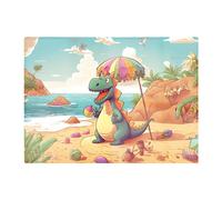 Dragon On A Beach Holiday Glass Chopping Board Warren Reed - Designer Yellow One Size