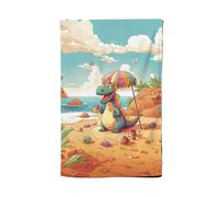 Dragon On A Beach Holiday Tea Towel Warren Reed - Designer Yellow One Size
