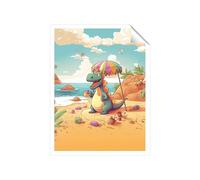 Dragon On A Beach Holiday Unframed Art Print Warren Reed - Designer Multi W12 inch x H16 inch