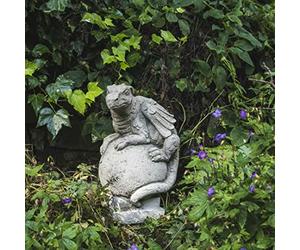 Dragon on Ball Stone Cast Garden Statue Perfect For Gate Posts and Entrance Ways 40cm Tall by DGS