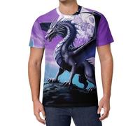 Dragon on Mountain Moon Men's T-Shirts Classic Short Sleeve Crew Neck Tee Summer Casual Tops Graphic 6XL