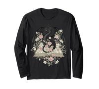 Dragon On Open Book Floral Library Fantasy Long Sleeve T-Shirt