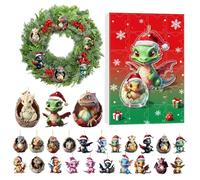 Dragon Ornament Advent Calendar - 2D Acrylic Christmas Decoration, 24 Day Countdown Set | Cute Dragon Baby Theme, Lightweight Design, Perfect for the Christmas Tree Wall Door at Home, 24 Pieces
