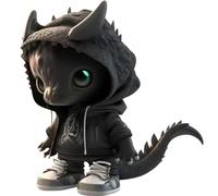 Dragon Ornament Hooded Dressed Simulation Cartoon 5inch Resin Dragon Statue Cute Unfading Home Office Tabletop Shelf Dragon Decor for Halloween Christmas Black