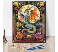 Dragon Paint by Numbers, Ancient Dragon Paint by Numbers Kit for Adults, Abstract Color Twin-Flying Pterosaurs DIY Oil Painting Frameless Paint by Number for Adults Beginners Enthusiasts 16x20inch
