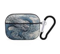 Dragon Pattern Earbuds Organizer Shockproof Protective Airpods Pro Cover with Carabiner Clip Anti Fall Carrying Earphone Case Cover for Airpods Pro 2nd Generation Black