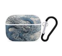 Dragon Pattern Earbuds Organizer Shockproof Protective Airpods Pro Cover with Carabiner Clip Anti Fall Carrying Earphone Case Cover for Airpods Pro 2nd Generation White