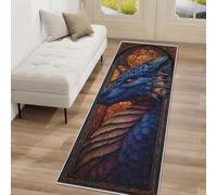 Dragon Pattern Hallway Runner Rug, Stained Glass Fantasy Carpet Runner Non-Slip Washable Soft Short Pile Rug for Entryway Kitchen Bedroom Home Decor, 80x250cm Rf5V99a