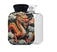 Dragon Pearl Black Pattern Hot Water Bottle with Cover 2L Large Warm Water Bag for Men Women Pain Relief
