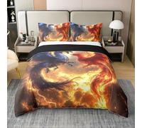 Dragon Phoenix 100% Cotton Duvet Cover Double for Kids Teens Adult,Western Dragon Bedding Set,Fantasy Dragon Bed Set,Valentine's Day Dragon Quilt Cover with 2 Pillow Shams for Bedroom