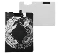 Dragon Phoenix Black Clipboard a4 Clip Board Foldover Document Folder Files for Paperwork with Clips Lightweight Plastic
