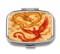 Dragon Phoenix Pill Box 2 Compartments Portable Travel Pill Case Mini Medicine Organizer for Pocket Purse Metal Waterproof Medicine Container Holder Vitamin Fish Oil