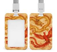 Dragon Phoenix Sliding Id Badge Holder Heavy Duty Waterproof Badge Clip Plastic Key Card Work Holder Case Vertical Sleeve Pocket for Teacher Student