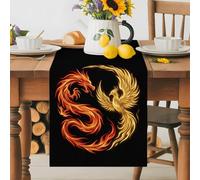Dragon Phoenix Table Runner 16x72 Inches Long Modern Mythical Mysterious Gold Red Symbolic Black Cotton Linen Table Runner Burlap Style for Dinner Table Party Decor Tabletop Decorations