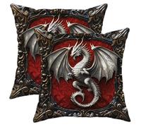 Dragon Pillow Covers Set of 2, Silver Fantasy Wyvern Dragon Throw Pillow Cases, Gothic Decorative Square Cushion Covers for Home Sofa Bed Couch 20x20 Inch