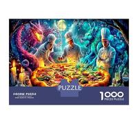 Dragon Pizza Feast 1000 Pc Jigsaw Puzzles Set Stress Relief Brain Training Sturdy Cardboard Great Gift for Cosmic Pizza Chefs Puzzle Lovers All Ages 52x38cm/1000pcs