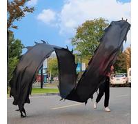 Dragon Poi Solid Color Dance Dragon Ribbon Black, Chinese Silk Square Juggling Kit, Sport Shaking Poi Streamers for Adults, Fitness Gymnastics Props