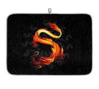 Dragon Print Microfibre Dish Drying Mat Chinese Dragon Absorbent Dish Drying Drainers Mats for Kitchen Spoon Glass Plate 45.7 x 60.9 cm
