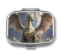 Dragon Purple Moon Pill Box Elegant Metal Pill Case with 2 Compartments, Slim Portable Medicine Organizer for Purse, Pocket, Travel