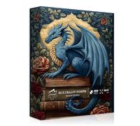 Dragon Puzzles for Adults 1000 Pieces, Fantasy Dinosaur Books Vintage Flower Jigsaw Puzzle, Animal Retro Patchwork Art Challenge Book Lovers Puzzle