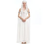 Dragon Queen Costume for Women, 3 Pcs Fantasy Dress Halloween Outfit, White, Small