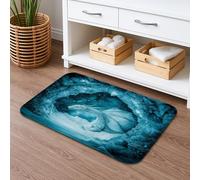 Dragon Quick Dry Bath Mat, Ice Blue Dragon Absorbent Non Slip Shower Mat, Fantasy Memory Foam Washable Bath Rugs for Bathroom Toilet Decorative 16x24 Inch