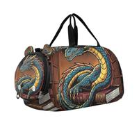 Dragon Read A Book Library Boy's Gym Duffel Bag with Shoes Compartment Large Capacity Overnight Travel Weekender Tote for Travel, Sports, Fitness & Workout