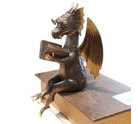 Dragon Reading Book Statue - Resin Dinosaur Reading Figurine Sculpture Crafts | Garden Dinosaur Figures Art | Outdoor Garden Decoration Desk Ornament | Collectible For Family Lovers