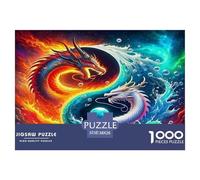 Dragon Recycled Paper Jigsaw Puzzle 1000 Pc -Dragon Pair Yin-yang Fire Water Mystical Challenging Game Toys Gift for Home Wall Decoration38x26cm/1000pcs