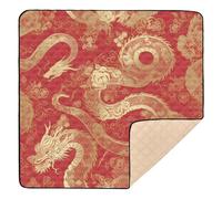 Dragon Red Gold Pattern Soft Foam Baby Playmat for Floor Non-Toxic Tummy Time Mat for Babies Infants Toddlers, 50'' x 50''