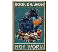 Dragon Retro Metal Tin Signs Book Dragon Not Worm Funny Poster Library Cafe Living Room Bathroom Kitchen Home Art Wall Decoration Plaque Gift 8inchx12inch