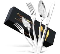 DRAGON RIOT Silver Cutlery Set for 4 People, Stainless Steel Spoon Knife and Fork Sets, Mirror Polished Tableware Silverware Set, Ideal for Home/Party/Restaurant