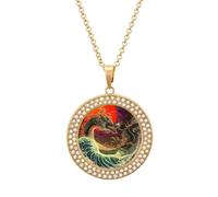Dragon Rising Blacklight Necklace For Women Charm Circle Pendant with Crystals Dainty Jewelry